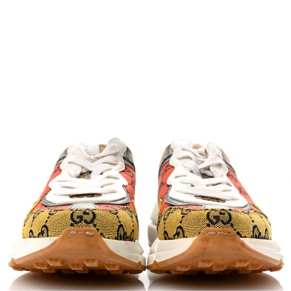 GUCCI Monogram Multicolor Demetra Women’s Rhyton Sneakers Yellow Blue Tobasco - Picture 3 of 10